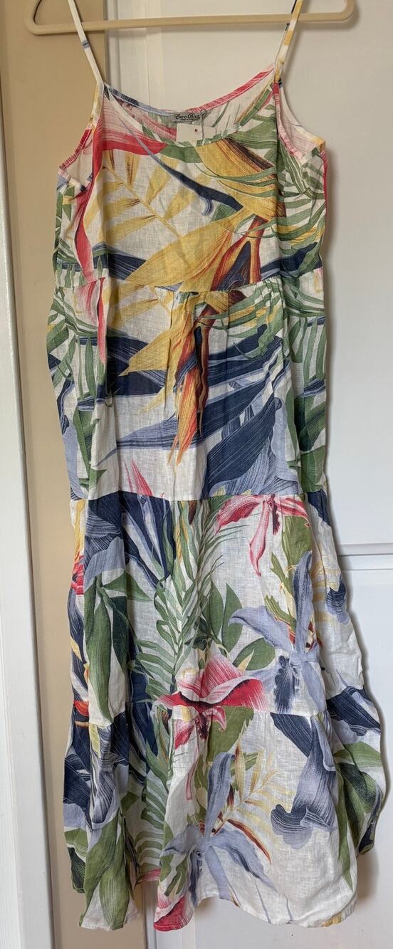 Elena Baldi NWT Linen Floral Maxi Dress Large Made in Italy Spaghetti Strap